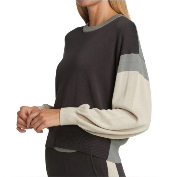 Monrow Colorblock Relaxed Sweater L Faded Black, Bone, Gunmetal Crew Neck - Picture 2 of 9